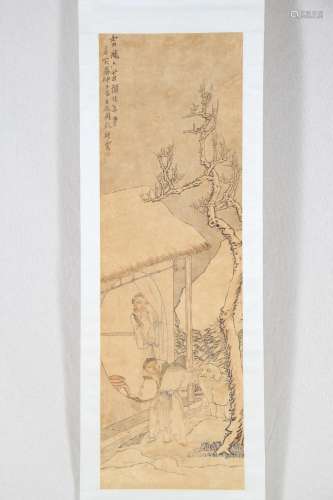 Chinese Hanging Scroll Painting, Signed Zhou Qi Xiang