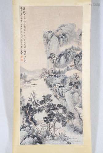 Chinese Landscape Hanging Scroll Painting, Signed