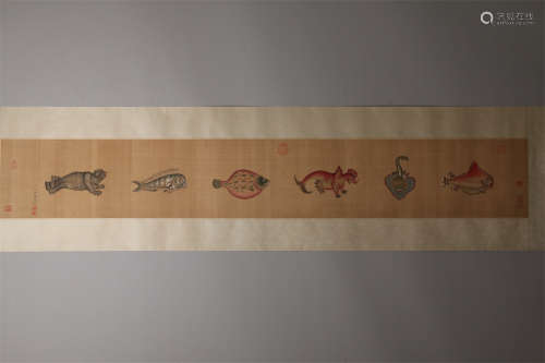 A Six-Fish Painting on Silk by Shen Zhenlin.