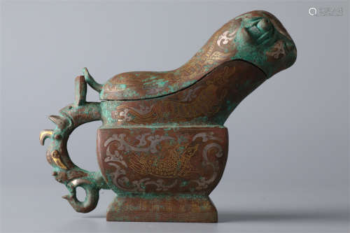 A Bronze Lidded Pot with Gold&Silver Inlay.