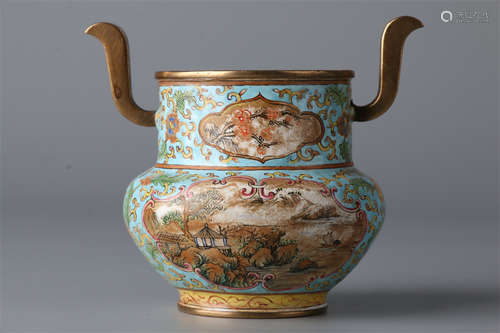 A Gilt Copper Enameled Censer with Two Ears.