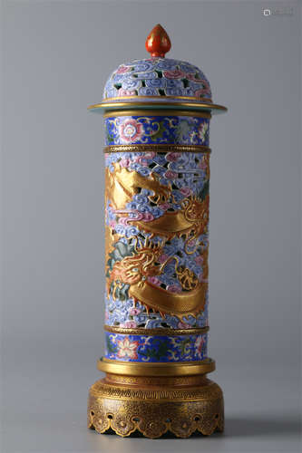 An Enameled Porcelain Incense Cylinder.