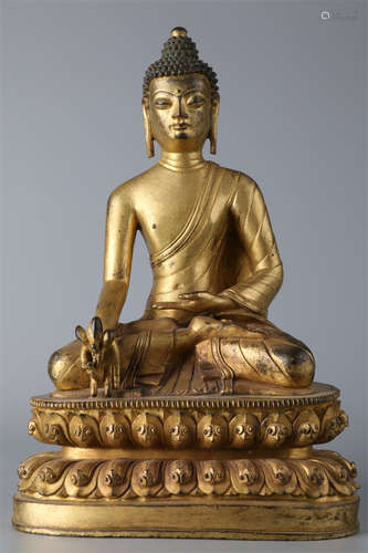 A Gilt Copper Sakyamuni Buddha Statue.