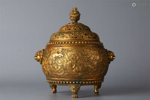 A Gilt Copper Incense Burner.