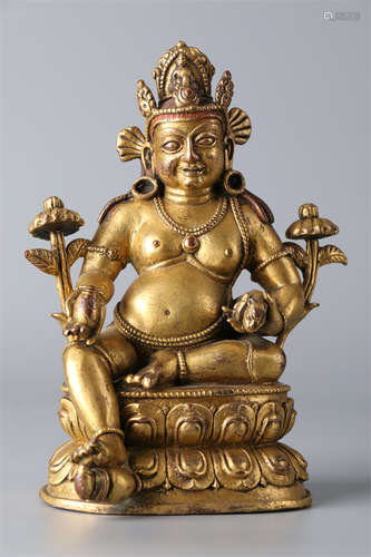 A Gilt Copper Yellow Wealthy Buddha Statue.