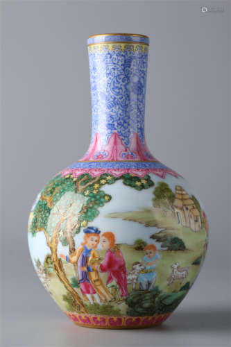 An Enameled Celestial Porcelain Bottle.
