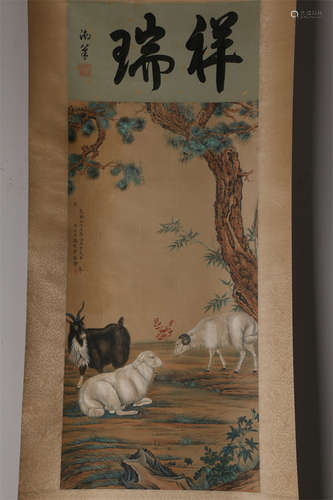 A Three-Goat Painting by Lang Shining.