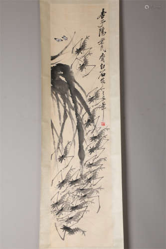 A Prawns Painting on Paper by Qi Baishi.