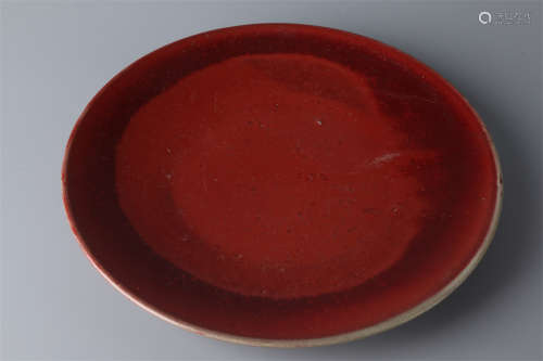 A Red Porcelain Display Plate, Lang Kiln.