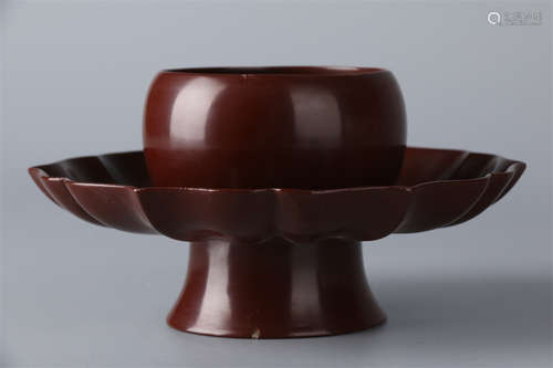 A Vermilion Lacquer Teacup Holder.