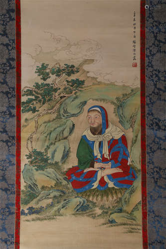 A Figure Painting on Silk by Chen Yuandu.