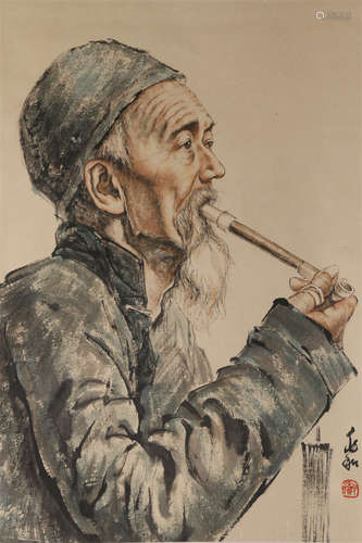 A Figure Painting on Paper by Jiang Zhaohe.