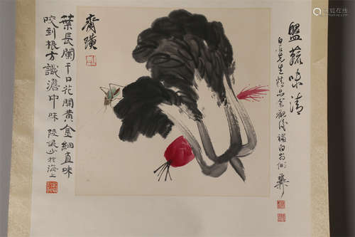 An Insect and Cabbage Painting by Qi Baishi.