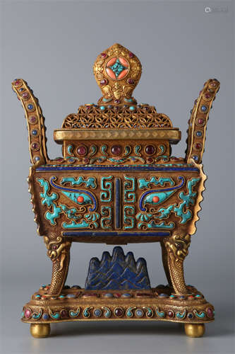 A Silver Incense Burner, Inlaid with Jewels.