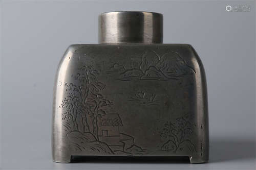 A Square Tin Lidded Tea Caddy.