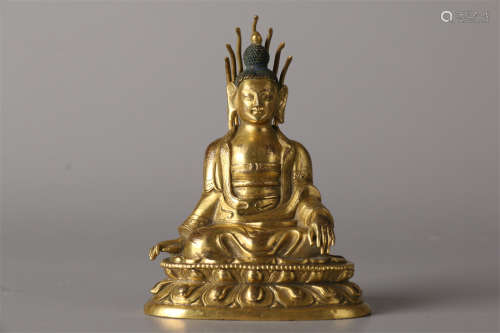 A Gilt Copper Sakyamuni Buddha Statue.