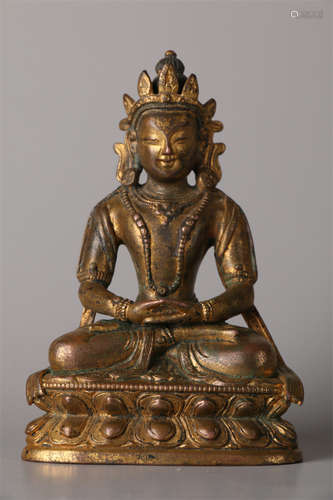 A Gilt Copper Amitayus Buddha Statue.