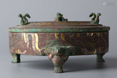 A Tripod Bronze Lidded Box.