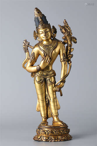 A Gilt Copper Padmapani Buddha Statue.