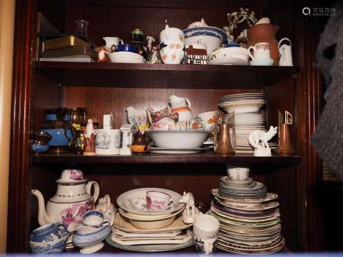 An assortment of ceramics, including a pink lustre coffee po...