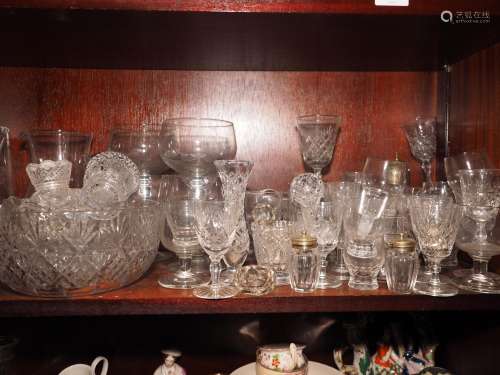 A quantity of glassware, including pedestal glasses, two jug...