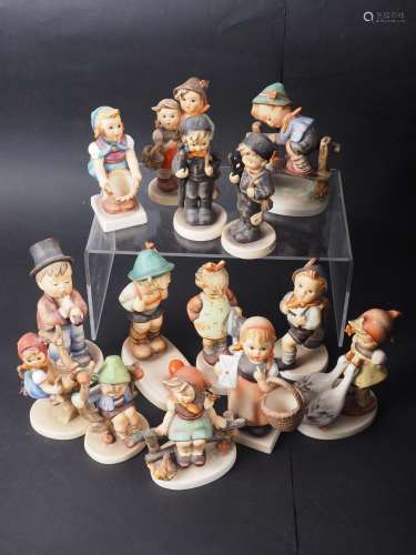 Fourteen Goebel Hummel figures, and a quantity of drinking g...