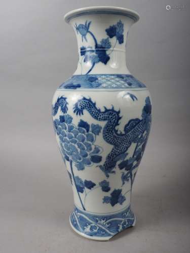 A 19th century Chinese blue and white baluster vase, decorat...