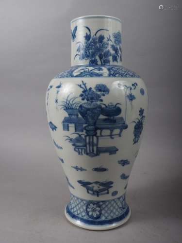 A Chinese porcelain blue and white baluster vase, decorated ...