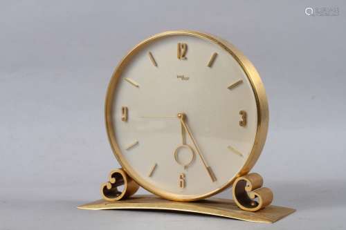 An Imhof 1960 gilt cased mantel clock with alarm movement, 7...