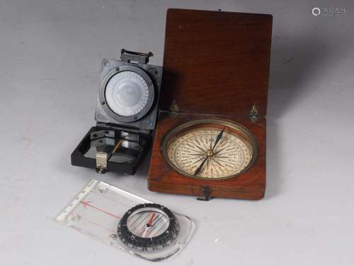 An 18th century mahogany cased compass with paper dial, a Co...