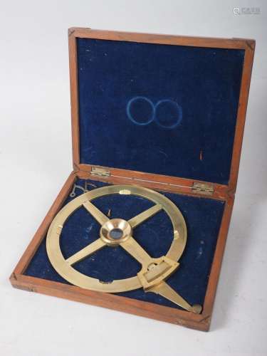 A Stanley engraved brass circular protractor with vernier an...