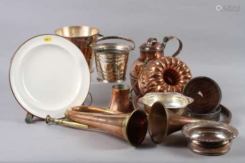 An assortment of metalware, including a pair of silver plate...