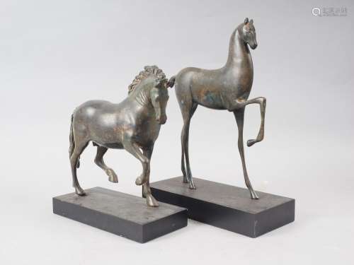 A Greek style spelter model of a stallion, on a rectangular ...