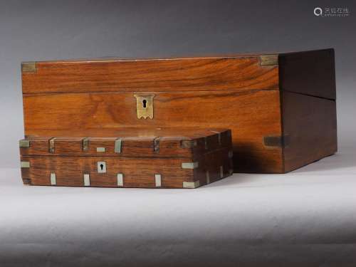A walnut and brass mounted writing box with fitted interior,...
