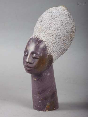 Joe Mutaba: a carved hardstone head Ndebele Woman, 8 3/4 hig...