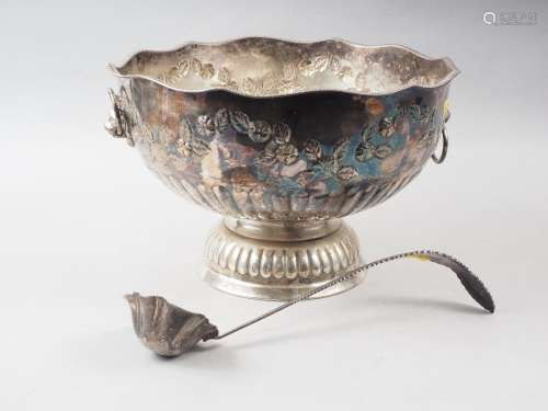 A plated and embossed punch bowl and ladle