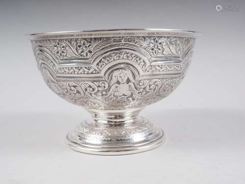 A silver embossed and engraved rosebowl with all-over Renais...
