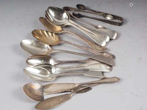 Four Victorian Old English pattern teaspoons, four fiddle pa...