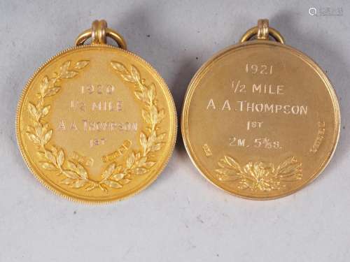 Two 9ct gold Interbank athletics medals, 27.8g