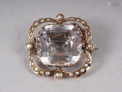 A 19th century Continental 9ct gold seed pearl and rock crys...