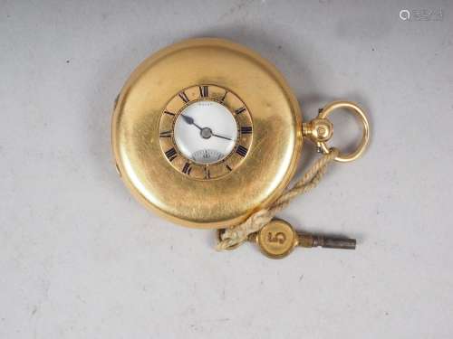 A Dent 18ct gold cased half hunter pocket watch, key would m...