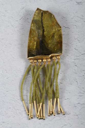 A labradorite crystal and gilt metal brooch, 4 1/4 long over...