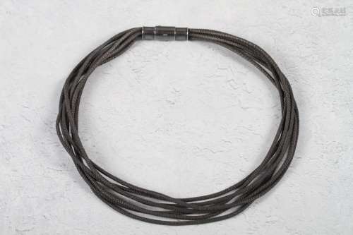 A Scottish silver mesh seven-strand necklace, stamped JJG, 1...