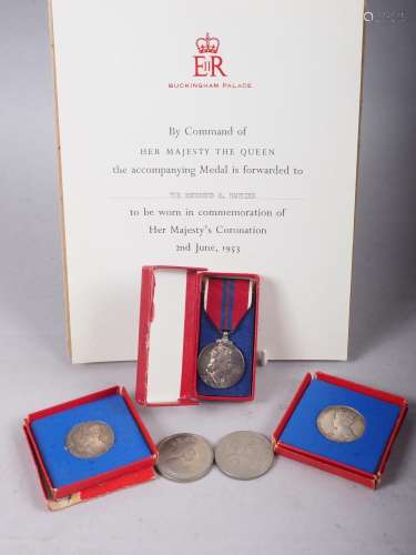 A 1953 Coronation medal and certificate, two 1937 Coronation...
