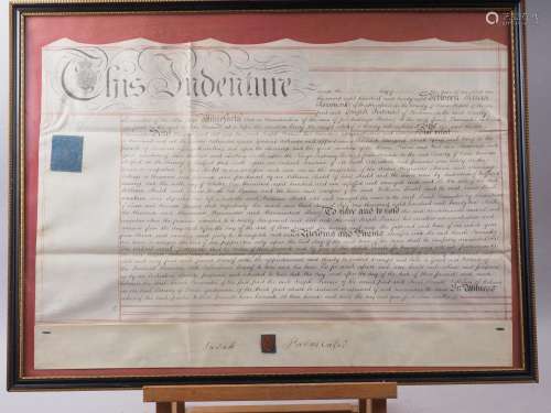 An early 19th century indenture, in Hogarth frame, and vario...