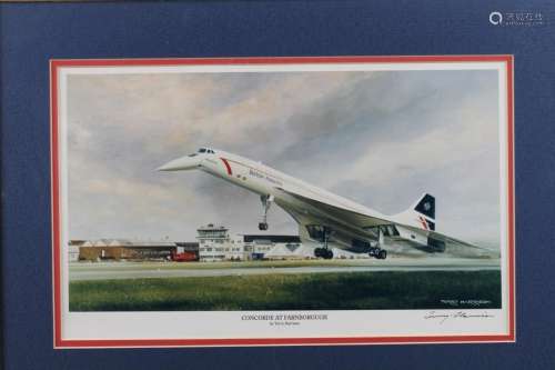 Terry Harrison: a signed colour print Concorde, a black and ...
