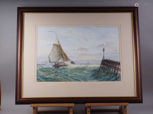 S Scott: watercolours, fishing smack leaving harbour, 16 1/2...