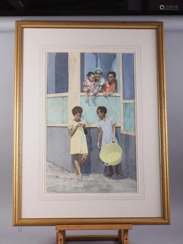 Scott: watercolours, Caribbean family, 23 1/2 x 14 1/2, in w...
