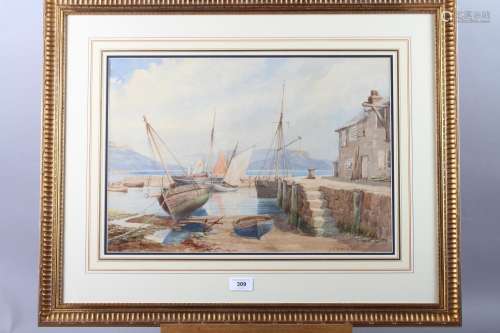 C E D Waring, watercolours, sailing boats in a harbour, 12 1...