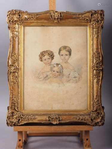 J G Grant, 1837: watercolour and pencil portrait of three ch...